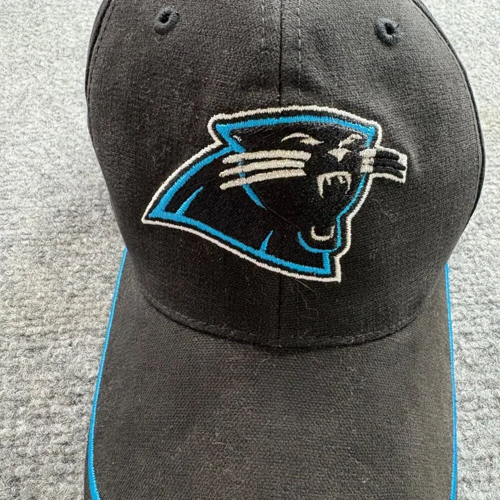 Vintage‎ Y2K Carolina Panthers Reebok NFL Baseball Cap Black Blue Hat Fan